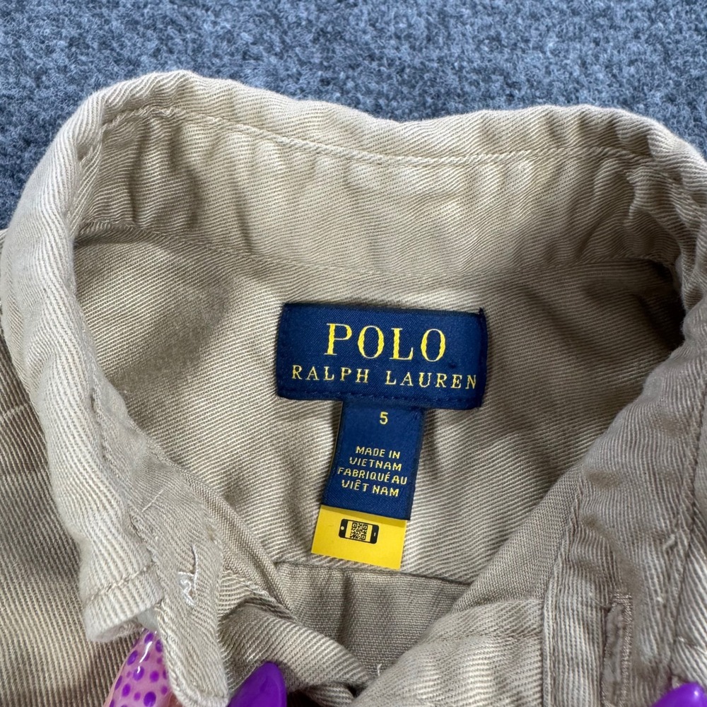 Polo Ralph Lauren Girls Tan Khaki Cotton Twill Belted Shirt Dress Size 5 - Picture 2 of 8